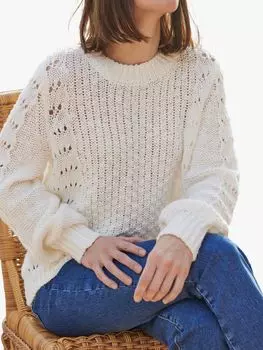 Джемпер с текстурной строчкой из льна и хлопка Pure Collection, цвет слоновой кости