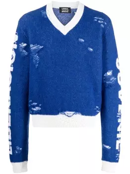 Джемпер с V-образным вырезом и эффектом потертости Liberal Youth Ministry, синий