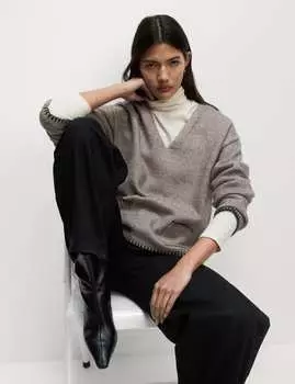 Джемпер с V-образным вырезом и карманом из пряжи Cloud-Yarn Marks & Spencer, цвет Nutmeg