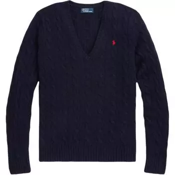 Джемпер с V-образным вырезом и косой вязкой Polo Ralph Lauren, темно-синий