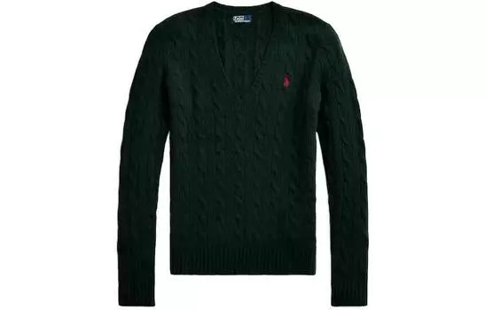 Джемпер с V-образным вырезом и косой вязкой Polo Ralph Lauren, зеленый