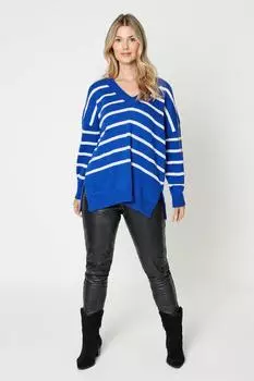 Джемпер с V-образным вырезом и полосками Dorothy Perkins, синий