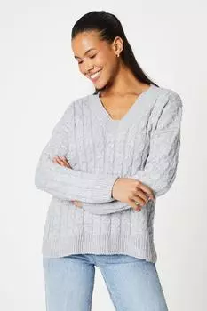 Джемпер с V-образным вырезом и сотовой структурой Dorothy Perkins, серый