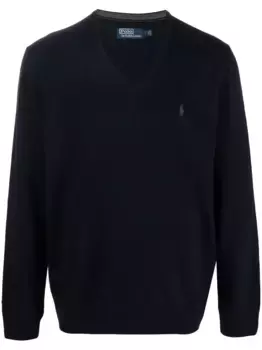 Джемпер с V-образным вырезом и вышитым логотипом POLO RALPH LAUREN, синий