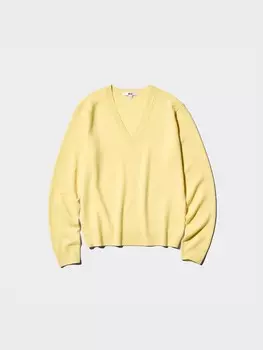 Джемпер с V-образным вырезом из 100% кашемира Uniqlo, цвет 41 желтый
