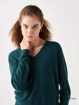 Джемпер с V-образным вырезом из 100% кашемира Uniqlo, цвет 58 зеленый
