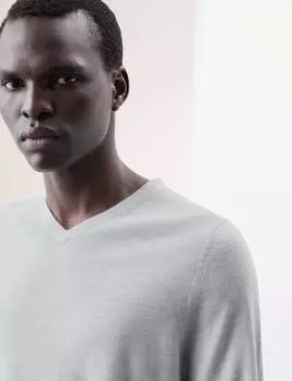 Джемпер с V-образным вырезом из чистой мериносовой шерсти экстра-тонкой выделки Autograph, цвет Dove