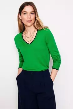 Джемпер с V образным вырезом из мериносовой шерсти Boden, зеленый