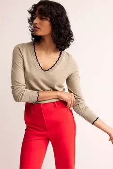 Джемпер с V образным вырезом из мериносовой шерсти Boden, коричневый