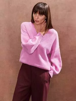 Джемпер с v-образным вырезом из ребристого трикотажа Ro&Zo, розовый