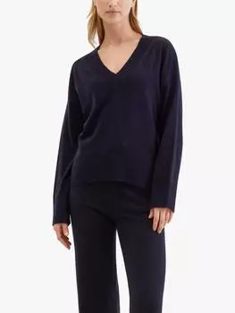 Джемпер с v-образным вырезом из смеси шерсти и кашемира Chinti & Parker, темно-синий