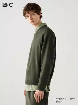 Джемпер с v-образным вырезом Uniqlo, зеленый