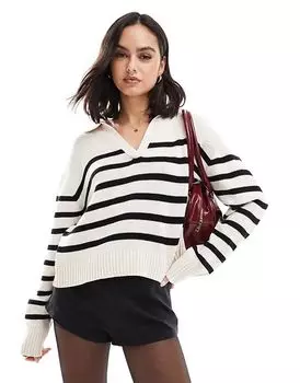 Джемпер с V-образным вырезом, в кремовых и черных полосках Pimkie