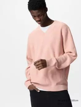 Джемпер с вафельным узором и V-образным вырезом Uniqlo, цвет 10 розовый