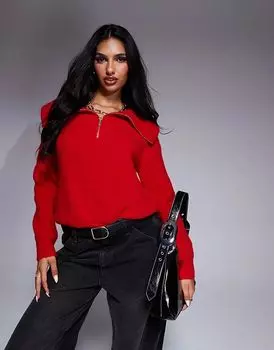 Джемпер с воротником-молнией на половину длины, красного цвета Morgan