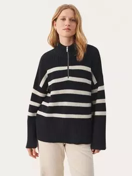 Джемпер с воротником на молнии в полоску Rajana Part Two, темно-синий