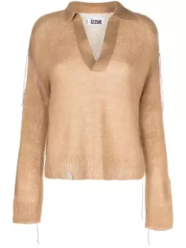 Джемпер с воротником поло и декоративной строчкой izzue, коричневый