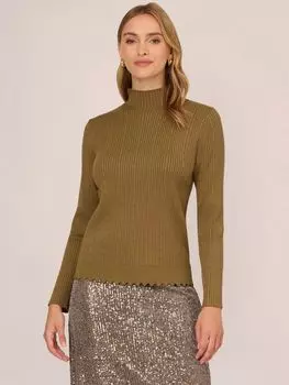 Джемпер с воротником-стойкой Adrianna Papell, оливково-зеленый