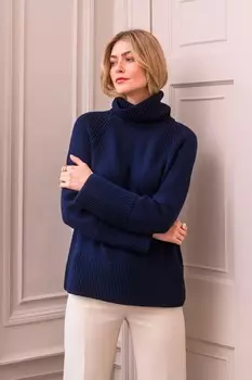 Джемпер с воротником стойкой и отделкой из мериносовой пряжи Celtic & Co., синий