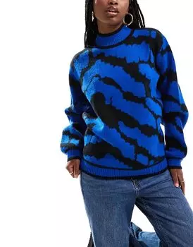 Джемпер с воротником-стойкой и узором «зебра» в кобальтовом цвете South Beach