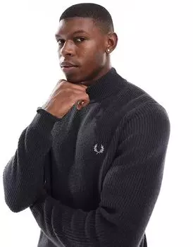 Джемпер с воротником-стойкой из овечьей шерсти серого цвета Fred Perry