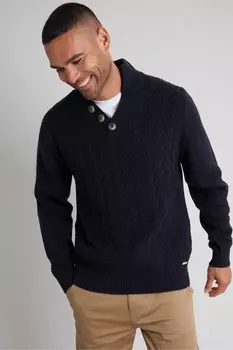 Джемпер с воротником стойкой на пуговицах Threadbare, синий