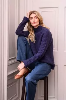 Джемпер с воротником стойкой в рубчик для рыбалки Celtic & Co., синий