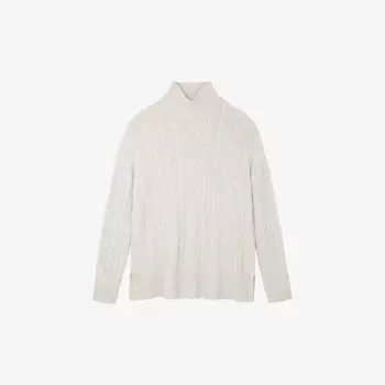 Джемпер с воротником-стойкой, выполненный из смеси шерсти, с косой вязкой The White Company, коричневый