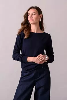 Джемпер с вырезом лодочкой из тонкой мериносовой пряжи Celtic & Co., синий