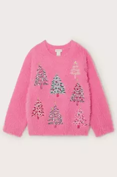 Джемпер с вышитой рождественской елкой Monsoon, розовый