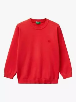 Джемпер с вышитым детским логотипом Benetton, красный