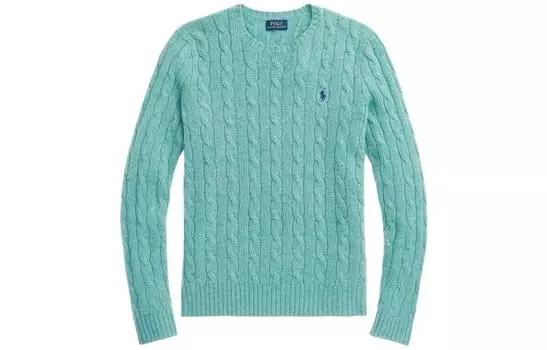 Джемпер с вышитым логотипом и косичной вязкой Polo Ralph Lauren, светло-голубой