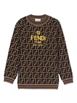 Джемпер с вышитым логотипом и узором FF Fendi Kids, коричневый