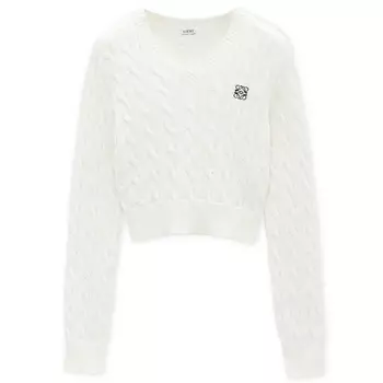 Джемпер с вышитым логотипом и V-образным вырезом LOEWE, Soft White