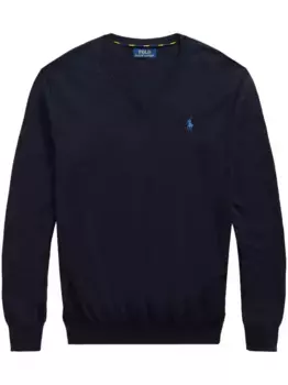Джемпер с вышитым логотипом и V-образным вырезом POLO RALPH LAUREN, синий