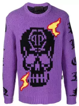 Джемпер с вышивкой Skull Philipp Plein, фиолетовый