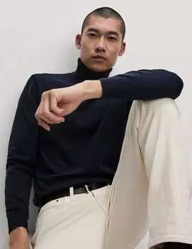 Джемпер с высоким содержанием хлопка и шерстью Marks & Spencer, темно-синий