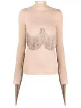 Джемпер с высоким воротником и бахромой Sportmax, нейтральный цвет