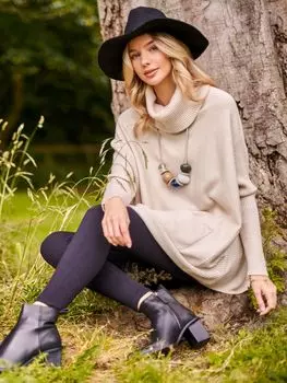 Джемпер с высоким воротником и карманами спереди Jolie Moi, бежевый хизер