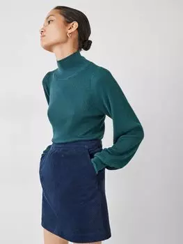 Джемпер с высоким воротником и рукавами в рубчик HUSH, темно-бирюзовый