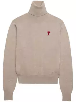 Джемпер с высоким воротником и вышитым логотипом AMI Paris, нейтральный