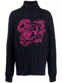 Джемпер с высоким воротником и вышивкой Skull Philipp Plein, синий