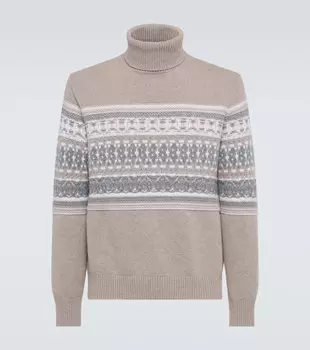 Джемпер с высоким воротником из кашемира жаккард Zegna, Light taupe
