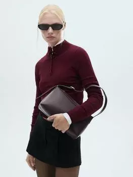 Джемпер с высоким воротником песто Mango, темно-красный