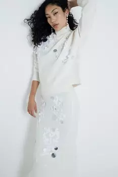 Джемпер с высоким воротником, украшенный пайетками River Island, бежевый