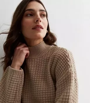 Джемпер с высоким воротником вязки Stone Stitch New Look, светло-серый