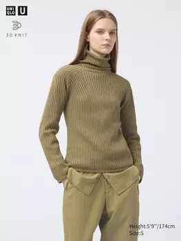 Джемпер с высоким воротом 3d-вязки из смеси мериноса Uniqlo, зеленый