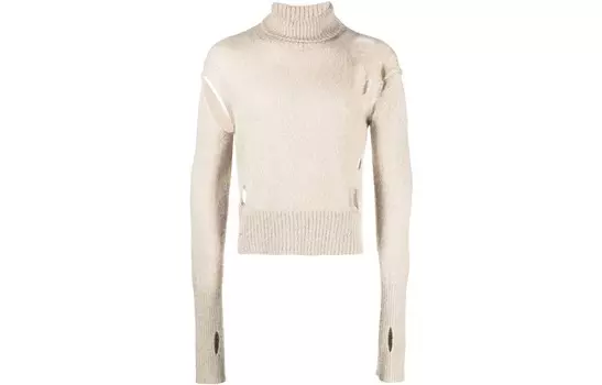 Джемпер с высоким воротом и эффектом потертости Mm6 Maison Margiela, белый