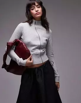 Джемпер с высоким воротом и асимметричной застежкой-молнией серого цвета Mango