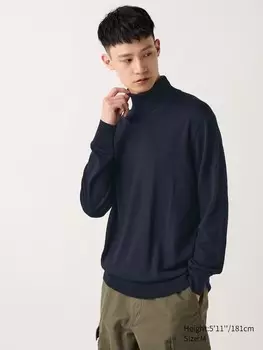 Джемпер с высоким воротом из мериноса Uniqlo, синий